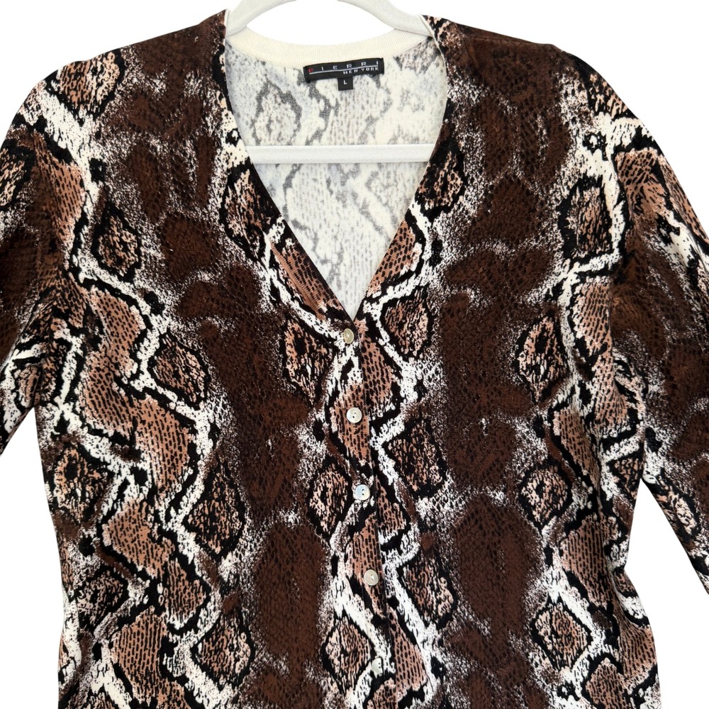 Pierri New York Snakeskin Print Cardigan Sweater Womens Large Viscose Knit READ